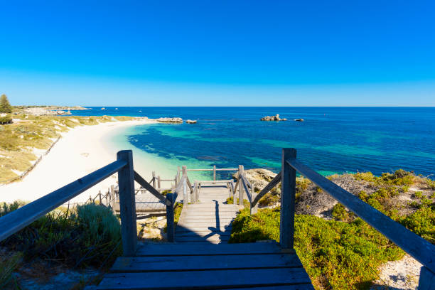 Dreamy Bay, white beach and rocks, island in Indian Ocean, Rottnest Island, Australia, Western Australia, Down Under stock photo