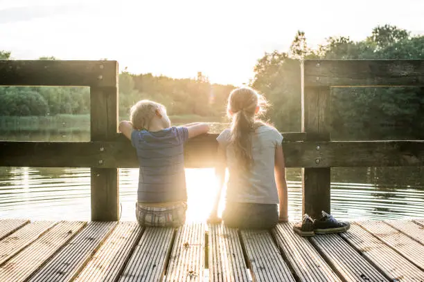 Photo of young friends enjoying summer at the lake