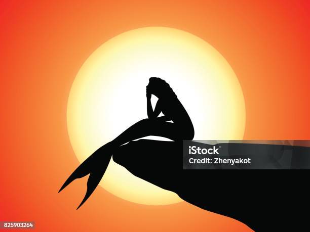 Vector Silhouette Of A Mermaid Sitting On A Rock Stock Illustration - Download Image Now - Mermaid, Rock - Object, Abstract