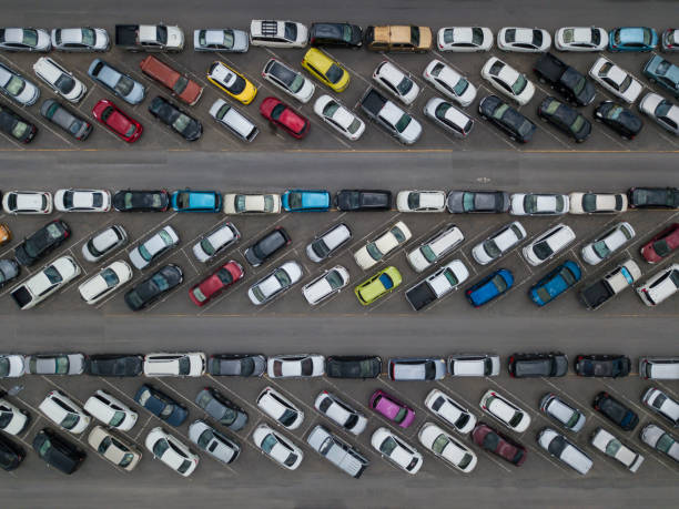 istock Aerial view of crowded car parking 825903486