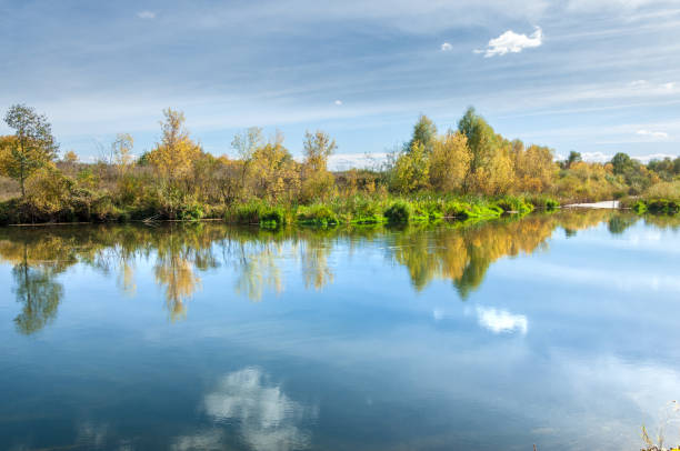 istock Autumn, the river covered with forest, a bright sunny day 825911490