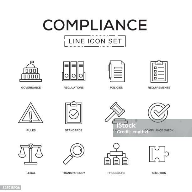 Compliance Line Icon Set Stock Illustration - Download Image Now - Icon Symbol, Obedience, Corporate Business