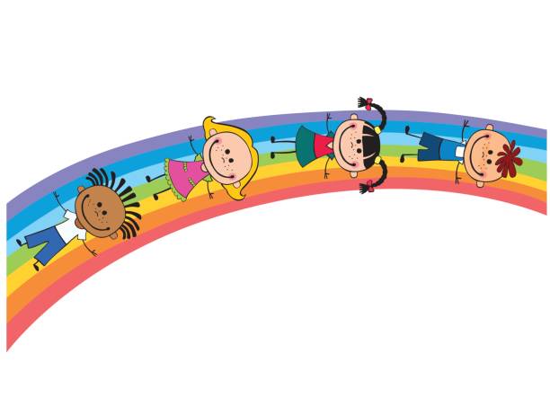 вектор фон пустой с детьми летний лагерь - rainbow preschooler baby child stock illustrations