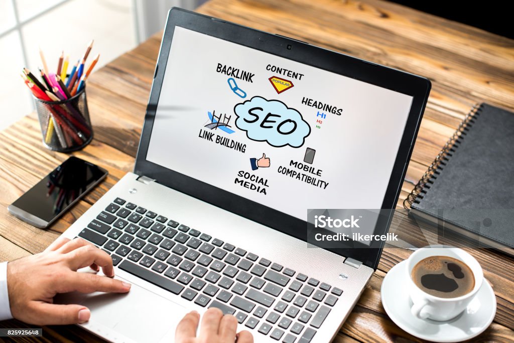 Search Engine Optimization (SEO) Concept On Laptop Screen Search Engine Stock Photo