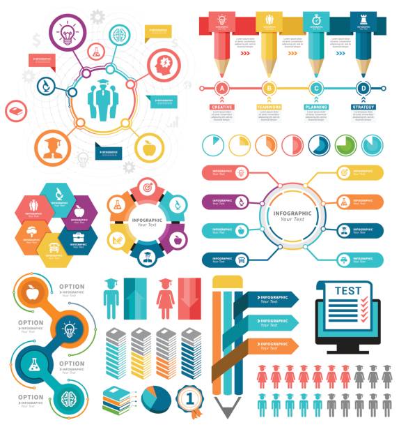 ilustrações, clipart, desenhos animados e ícones de educação elementos para infográficos - old fashioned desk student book