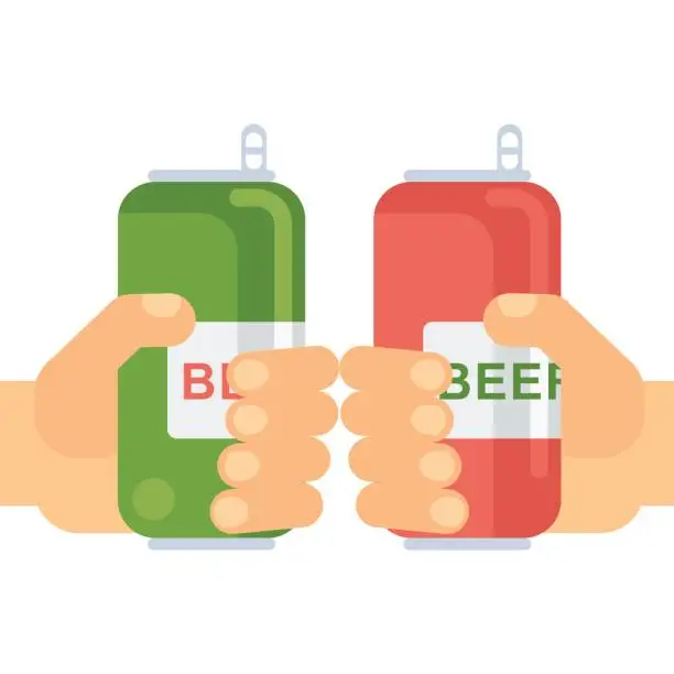 Vector illustration of hands with can of beer