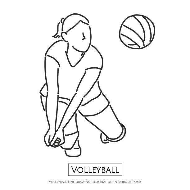 ilustracja do rysowania linii siatkarskich w różnych pozach, rysunek linii wektorowy ilustracja projekt graficzny - volleyball volleying block human hand stock illustrations