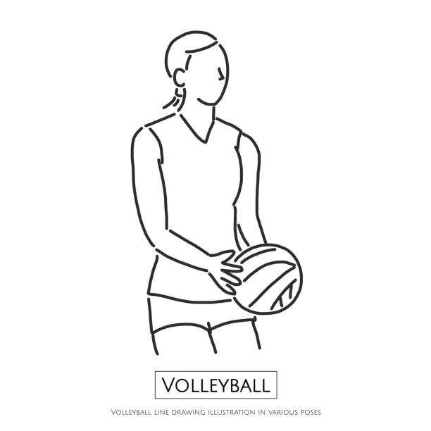 다양 한 포즈, 라인 드로잉 벡터 일러스트 그래픽 디자인에서에서 배구 라인 드로잉 그림 - volleyball volleying block human hand stock illustrations