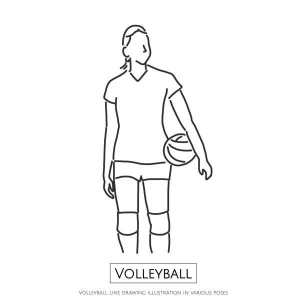 다양 한 포즈, 라인 드로잉 벡터 일러스트 그래픽 디자인에서에서 배구 라인 드로잉 그림 - volleyball volleying block human hand stock illustrations