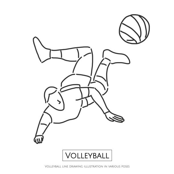 ilustracja do rysowania linii siatkarskich w różnych pozach, rysunek linii wektorowy ilustracja projekt graficzny - volleyball volleying block human hand stock illustrations