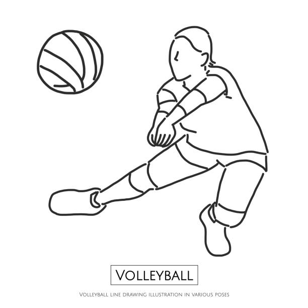 ilustracja do rysowania linii siatkarskich w różnych pozach, rysunek linii wektorowy ilustracja projekt graficzny - volleyball volleying block human hand stock illustrations