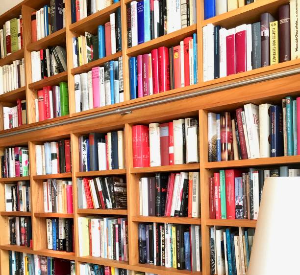 istock Filled books shelf close up 825941872