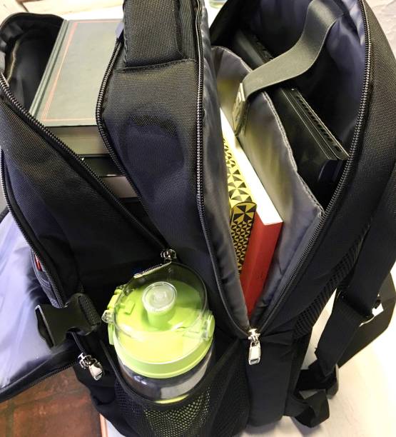 istock Backpack filled with books, laptop and bottle 825945590