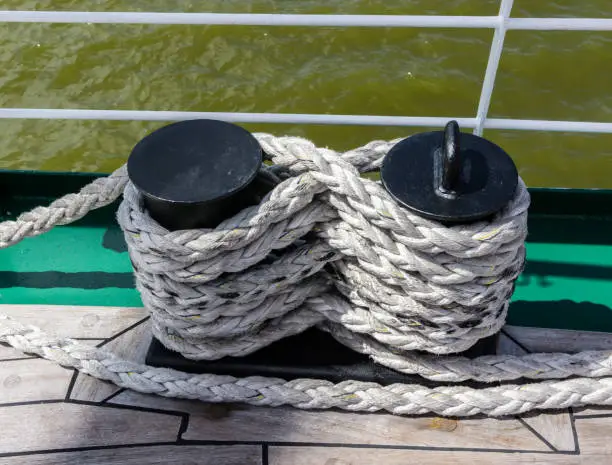 black bollard of a boat on a sail ship for rope