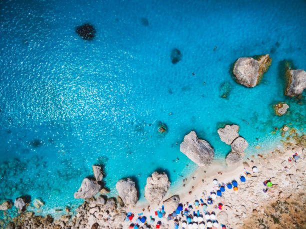 istock Aerial ocean and beach with sunbathers 825953126