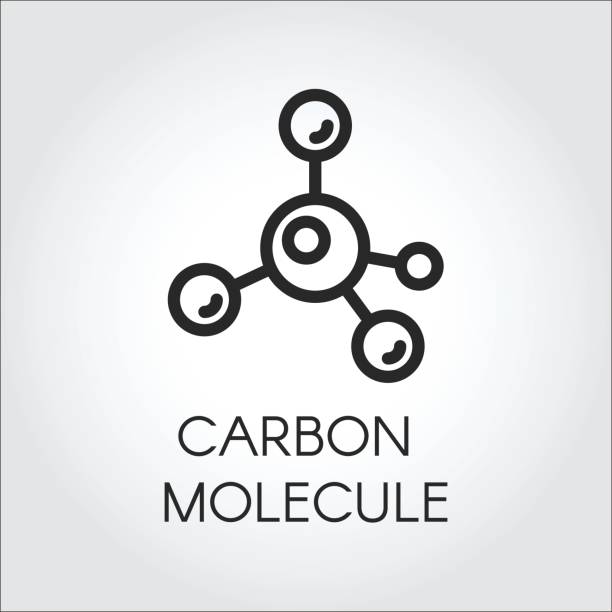 Abstract linear icon of carbon molecule. Chemical structure simplicity outline logo. Vector illustration Abstract linear icon of carbon molecule. Chemical structure simplicity outline logo. Vector illustration for scientific, chemistry, physical, educational and other projects oxides stock illustrations