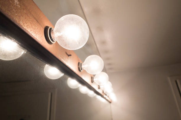 vanity mirror lights light bulbs selective focus makeup mirror theatre mirror stock pictures, royalty-free photos & images