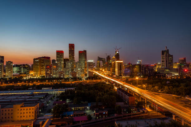 istock High angle view of Beijing Skyline, Night 825954778