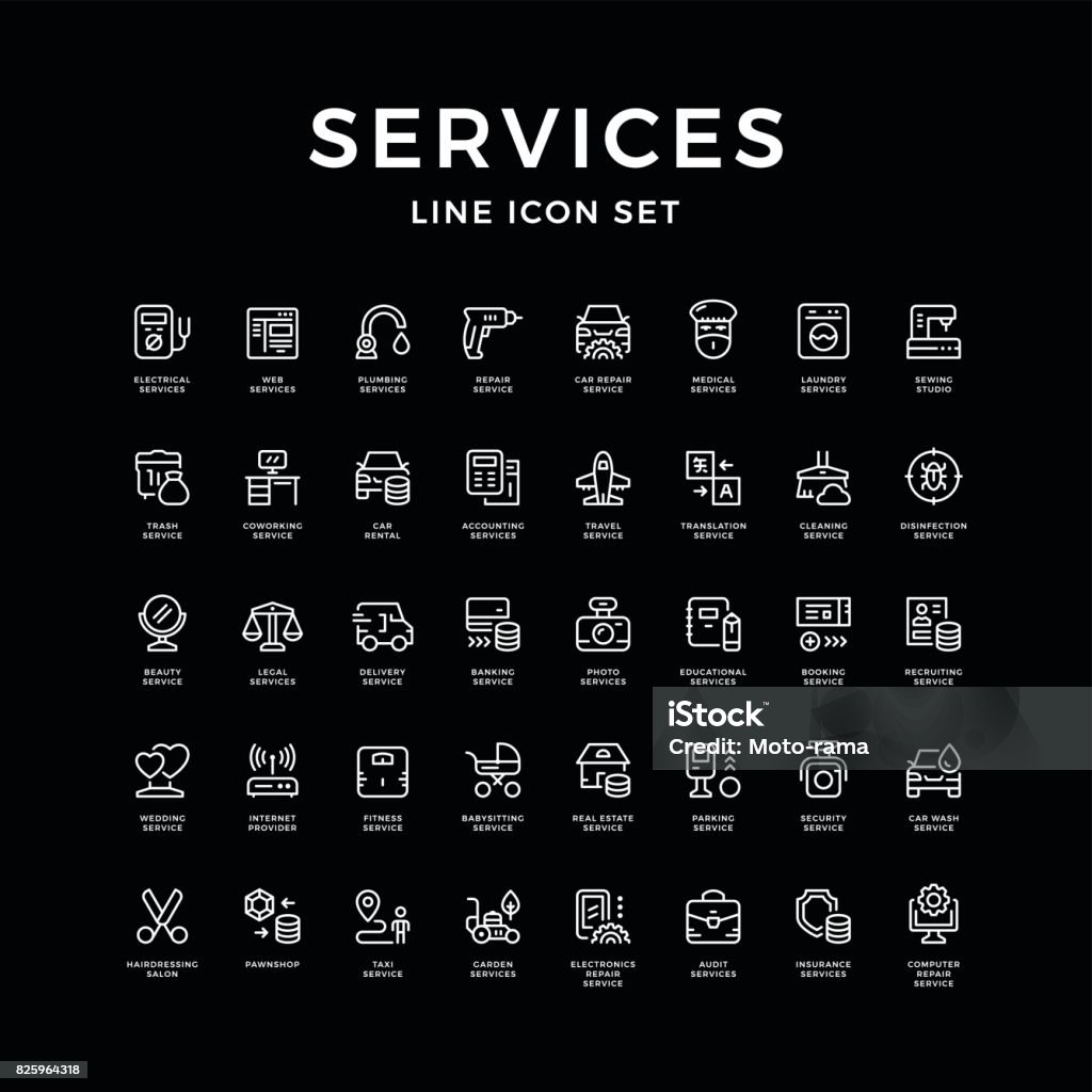 Set line icons of service Set line icons of service isolated on black. Vector illustration Icon Symbol stock vector