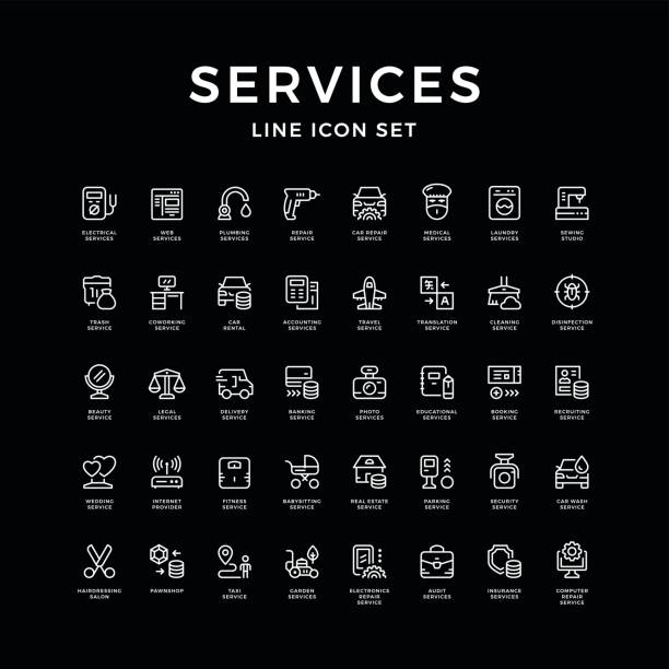 Set line icons of service Set line icons of service isolated on black. Vector illustration school cleaning stock illustrations