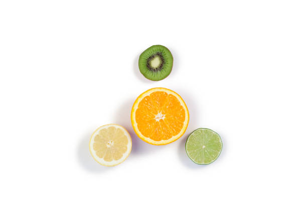 mezzo frutto - lemon portion cross section isolated foto e immagini stock