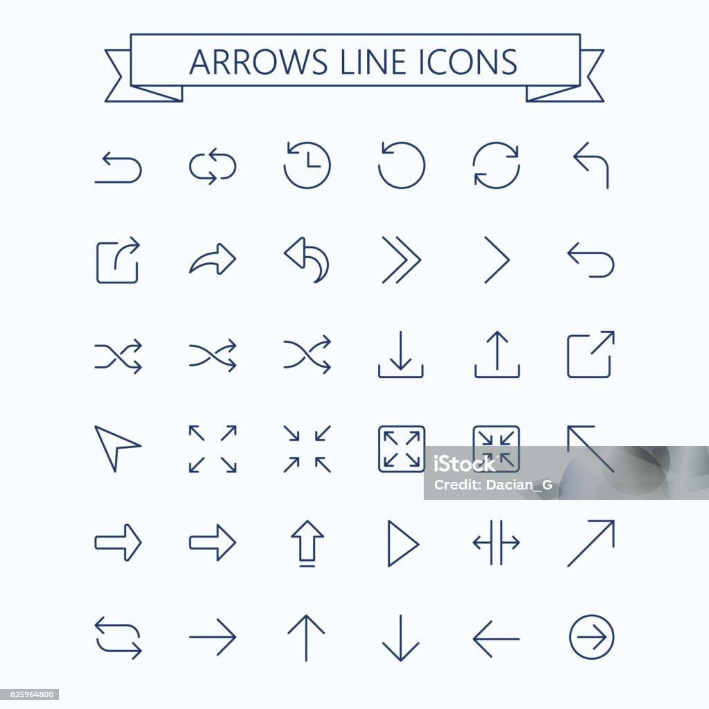 Delgada línea vector conjunto de iconos de flechas. Movimiento editable. 24 x 24 px. Pixel Perfect. - arte vectorial de Señal de flecha libre de derechos