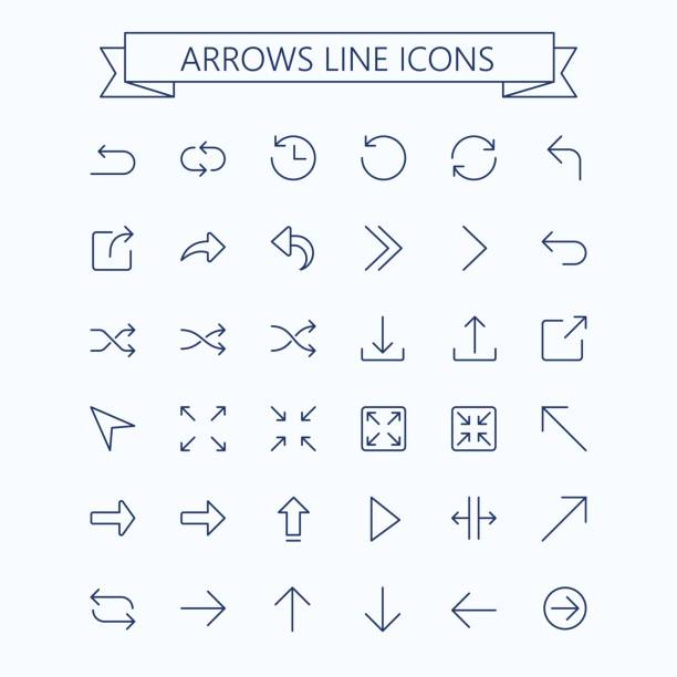 ilustrações de stock, clip art, desenhos animados e ícones de thin line vector arrows icon set. editable stroke. 24x24 px. pixel perfect. - symbol refreshment turning reload