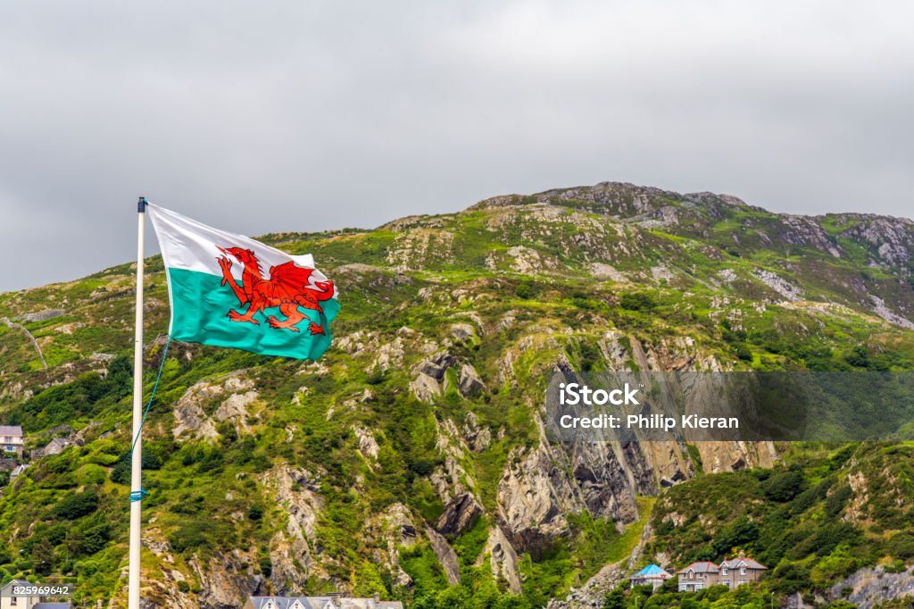 Welsh flag Welsh flag flying over Barmouth Wales UK Accuracy Stock Photo