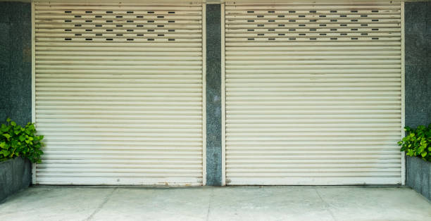 istock Corrugated metal sheet,Slide door ,Roller shutter texture 825977912
