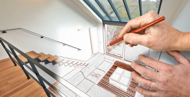 istock Drawing renovation of a Modern living room 825985836