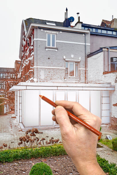 istock Drawing renovation of a New modern extension 825985920