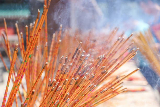 istock Incense burning in Wongtaisin Temple 825992488