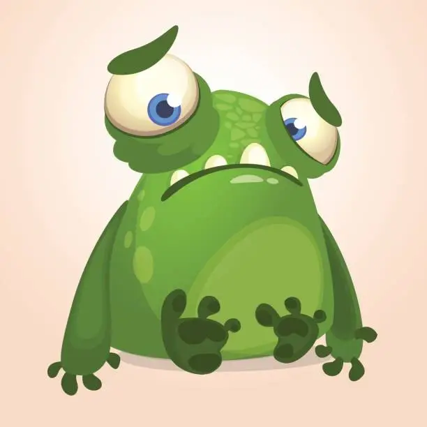Vector illustration of Cute cartoon monster. Halloween vector illustration of upset monster alien
