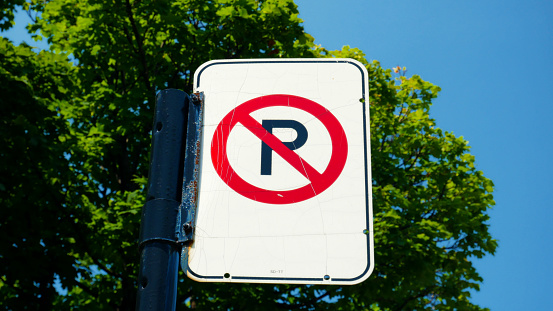 No parking sign in a street of Montreal, Canada