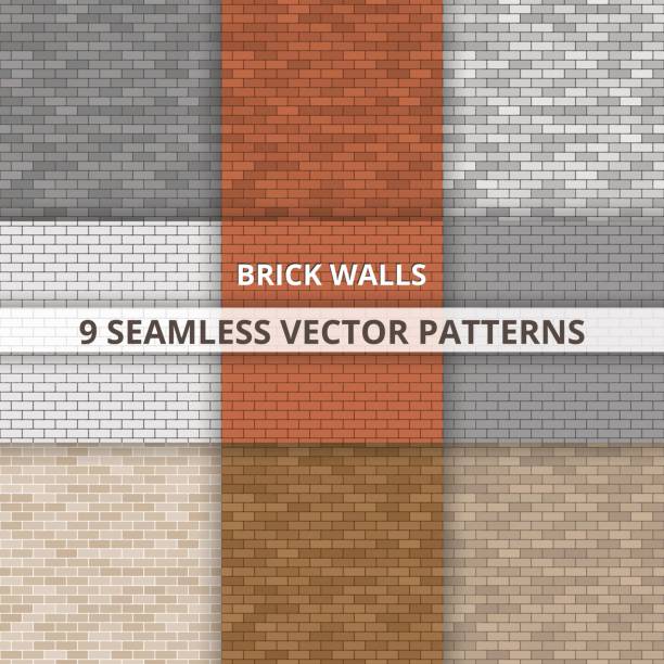 illustrations, cliparts, dessins animés et icônes de 9 modèles vectorielle continue. paterns de mur de brique. résumé historique - stone wall