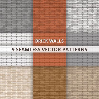 9 Seamless vector patterns. Brick wall paterns Abstract background.