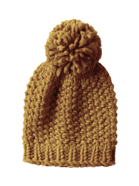 istock Beige woolen winter cap hat with a pom pom pompon isolated on white 826011472