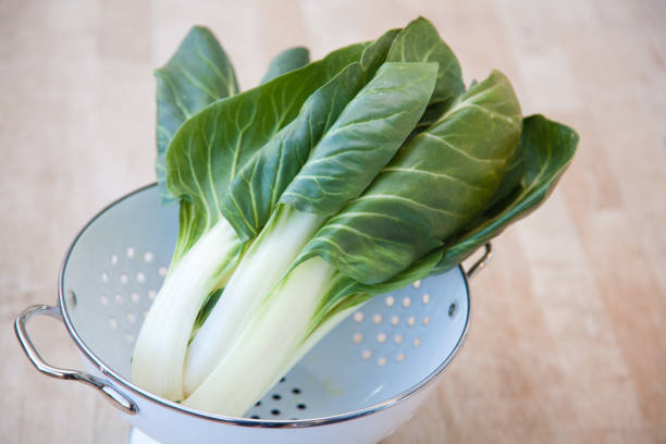Fresh swiss chard in metal sifter