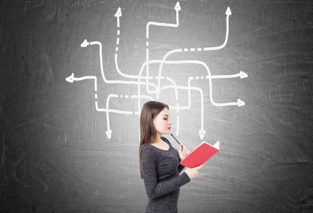 istock Woman with a book and an arrows maze 826016048