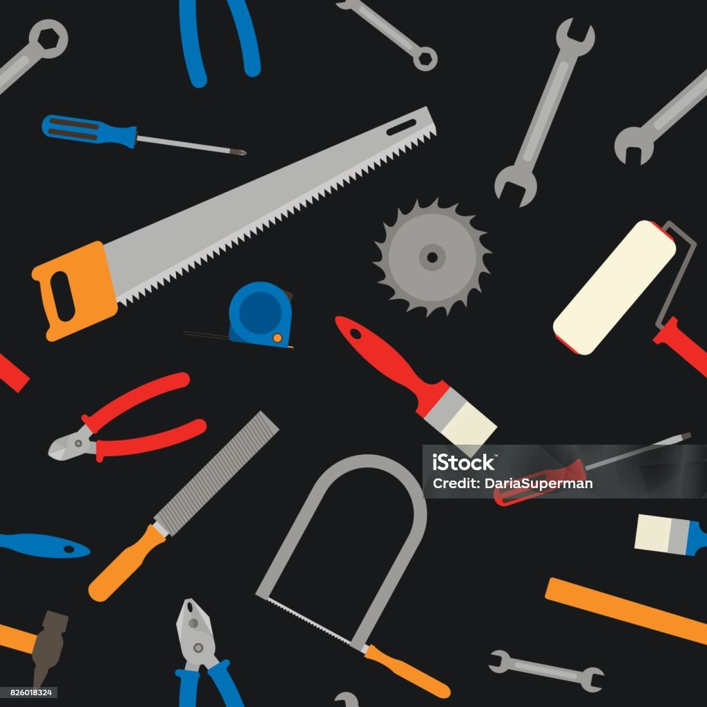Tools On Dark Background Seamless Pattern Stock Illustration - Download ...