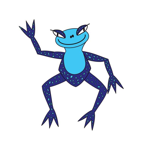 illustrations, exotic blue frog funny cute frog. vector illustration tadpole swimming stock illustrations