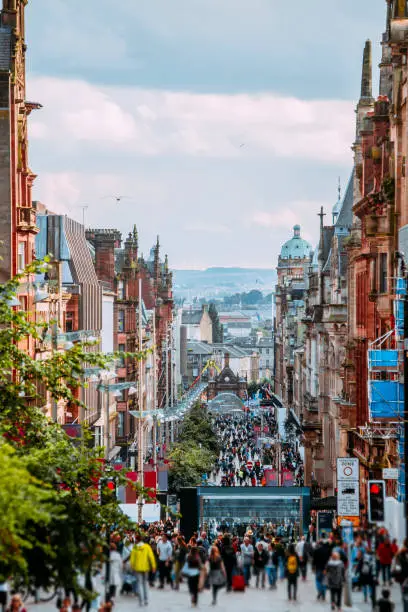 Buchanan Street, one of the main streets in Glasgow, Scotland.
