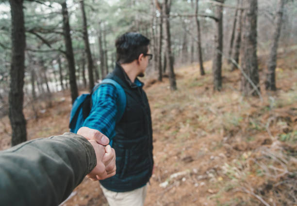 istock Follow the traveler man in forest. 826029308