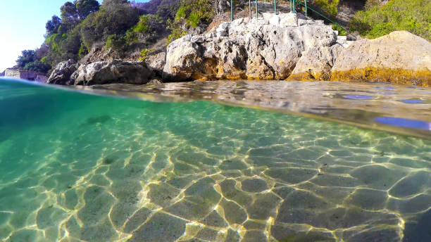 istock Split underwater view of Sardinia colorful shore 826037882