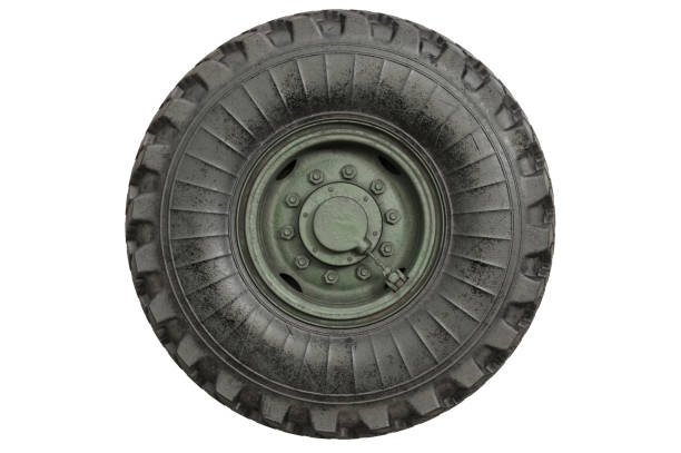 istock Car wheel military green, side view 826044098