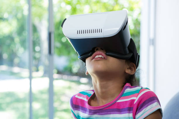 istock Close up of girl wearing virtual reality simulator 826054664