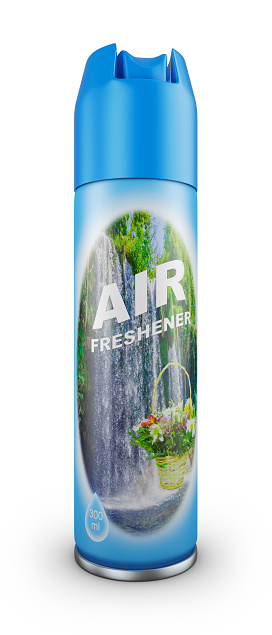 Air freshener in a blue bottle. 3d rendering.