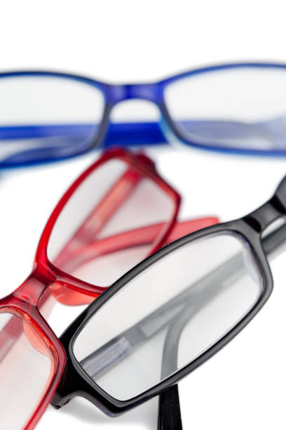 istock Three pairs of glasses with blue red and black frames 826093864