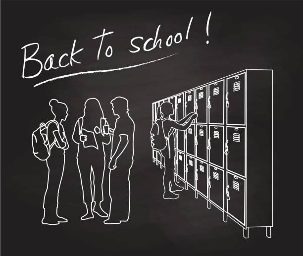 Back To School Lockers Back to school chalkboard illustration locker high school student student backpack stock illustrations