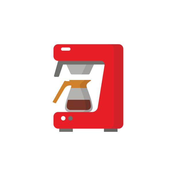 Modern coffee machine icon. Modern coffee machine flat icon. Coffee maker with coffee pot. Household appliances isolated on colored background. coffee maker stock illustrations